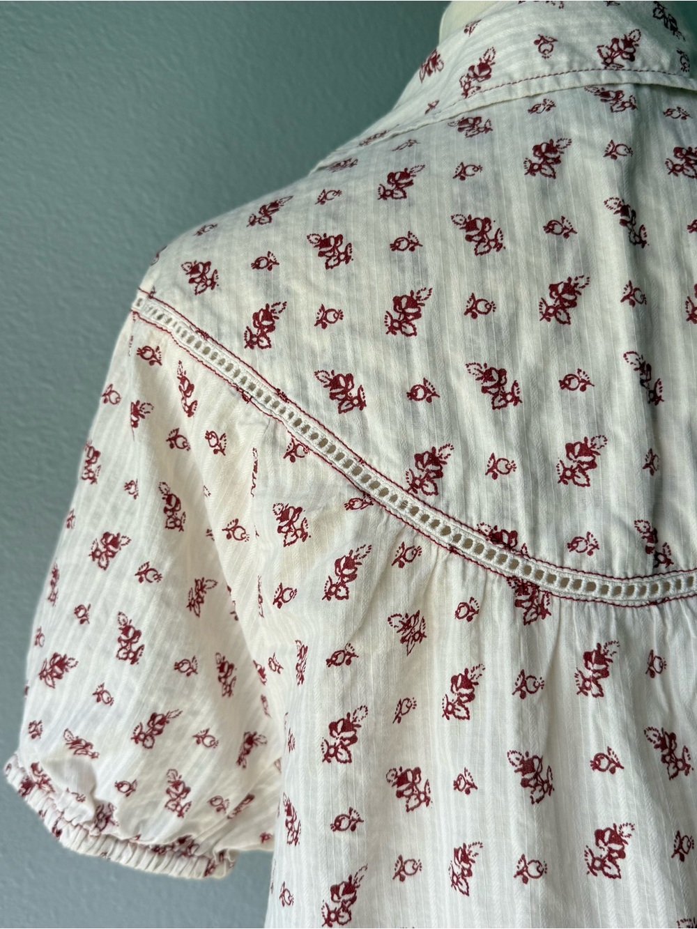 Anthropologie Pilcro Boho Floral Puff Sleeve Cotton Peasant Blouse Small - Picture 8 of 11